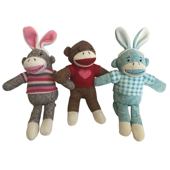 Dan Dee Sock Monkey Valentines Day Easter Stuffed Toy Animal Lot of 3 - Picture 1 of 7